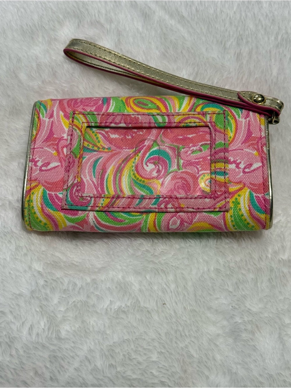 Lilly Pulitzer It's A Keeper Canvas Wristlet Wallet Pink Green Paisley Gold - Picture 2 of 11